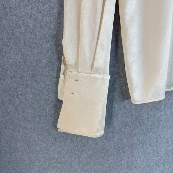 St. John Ivory Silk Button-Up Blouse Size 14 Long Sleeves Gold Buttons FLAWED - Picture 6 of 16